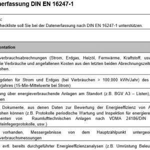 Checkliste: Datenerfassung Im Energieaudit Nach DIN EN 16247