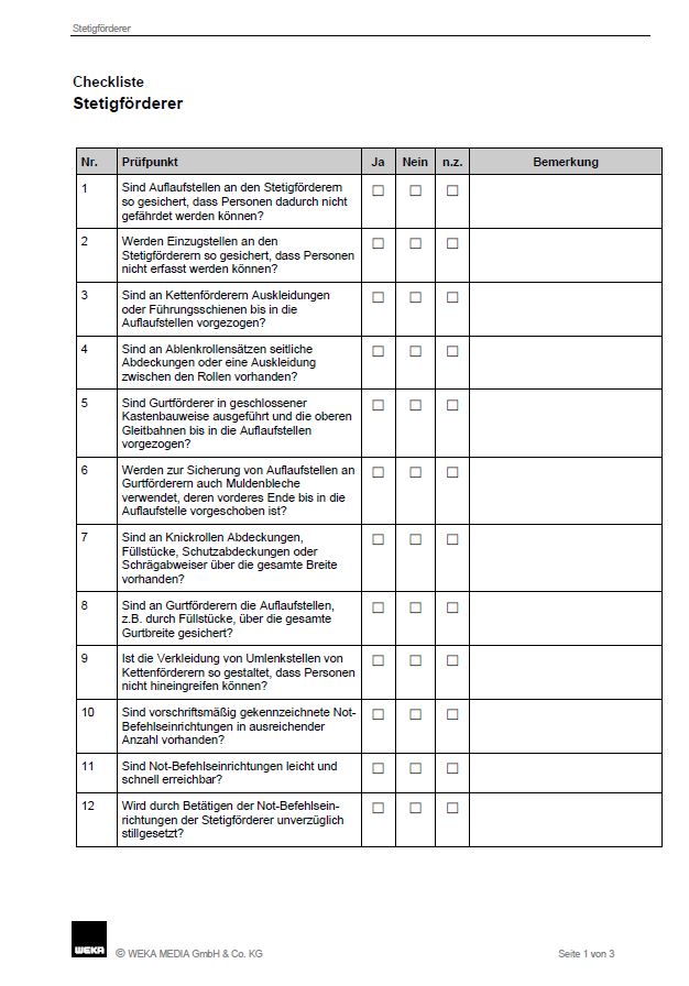 Checkliste Stetigförderer | WEKA