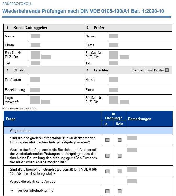 Vde 0105 Prüfprotokoll: Dokumentation Nach Vde Norm 0105