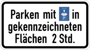 Zusatzzeichen 1040-33 Parken mit Parkscheibe in gekennzeichneten Flächen