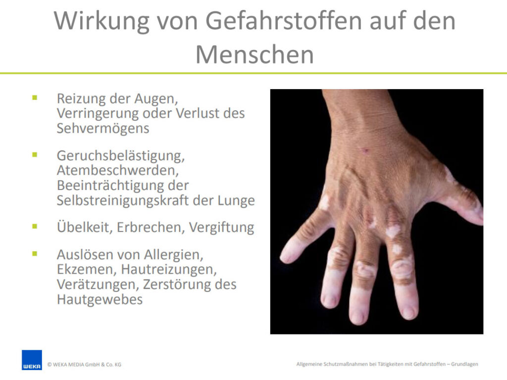 Beispiel PowerPointFolie in einer Unterweisung für Gefahrstoffe.